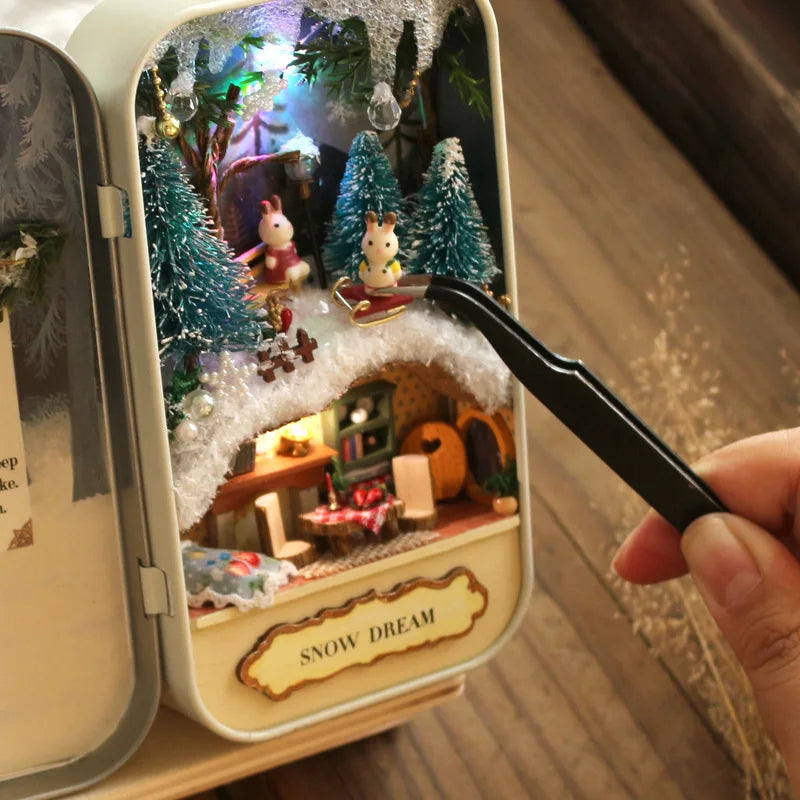 Box Theater DollHouses Wooden Doll House Miniature Home Nostalgic Theme DollHouse Furniture Accessories Toys For Gifts