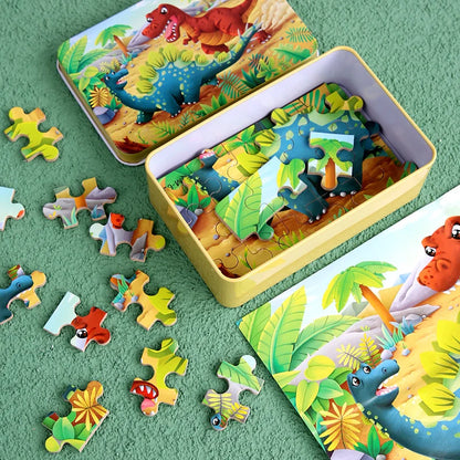 New Children 60 Pieces Wooden Puzzle Kids Cartoon Animal Vehicle Wood Toy Jigsaw Baby Early Educational For Christmas Gift Toys