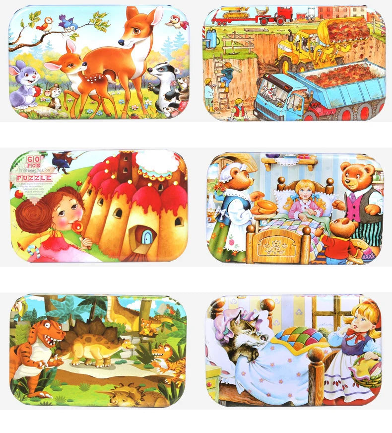 Hot New 60 Pieces Wooden Puzzle Toys for Children Cartoon Vehicle Animal Wood Jigsaw Baby Learning Educational Toy Kids Gift