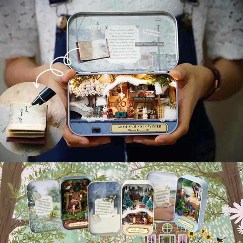 Box Theater DollHouses Wooden Doll House Miniature Home Nostalgic Theme DollHouse Furniture Accessories Toys For Gifts