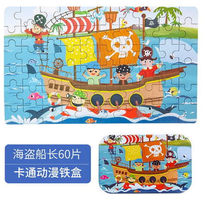Hot New 60 Pieces Wooden Puzzle Toys for Children Cartoon Vehicle Animal Wood Jigsaw Baby Learning Educational Toy Kids Gift