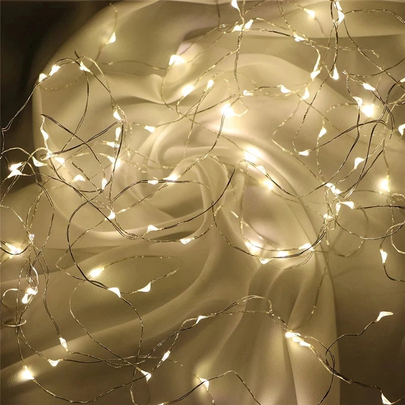 Fairy Lights AA Battery Powered 1M 10 2M 20 3M 30 5M 50 10M 100Leds Silver Led Copper Wire String Light Decorative Fairy Lights