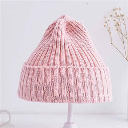 Baby Kids Ribbed Knitted Beanie Hats For Girls Boys Casual Toddlers Windproof Cap 6M-4Years Baby Photography Props Accessories