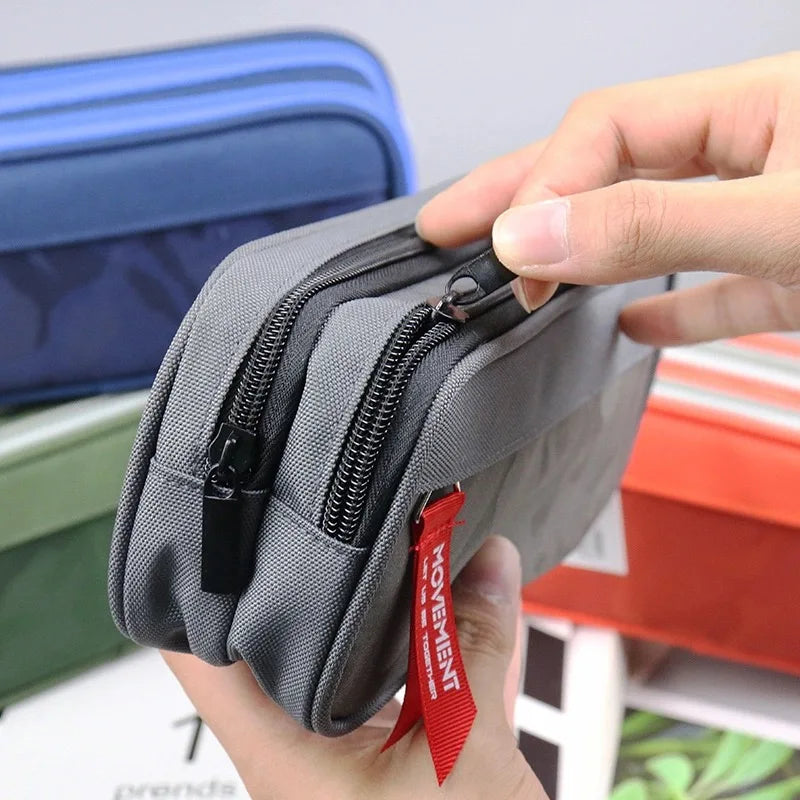 Double zipper camouflage canvas pencil case Boys pencil bag School stationery bag Student pen case School supplies storage bags