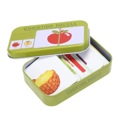 3-6T Baby Cognition Puzzle Toys Kids Iron Box Cards Matching Game Cognitive Card Car Fruit Animal Life Puzzle