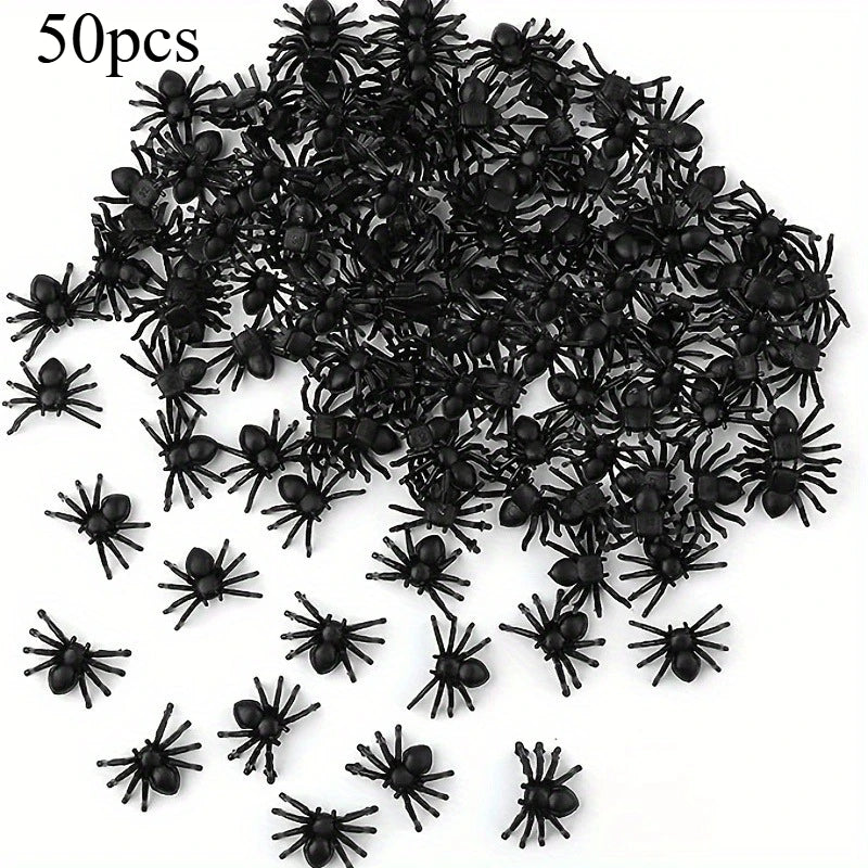 100/50pcs Realistic Spider Christmas Halloween Decoration Plastic Mini Spider Black Scary Spider Prank Haunted House Decorations