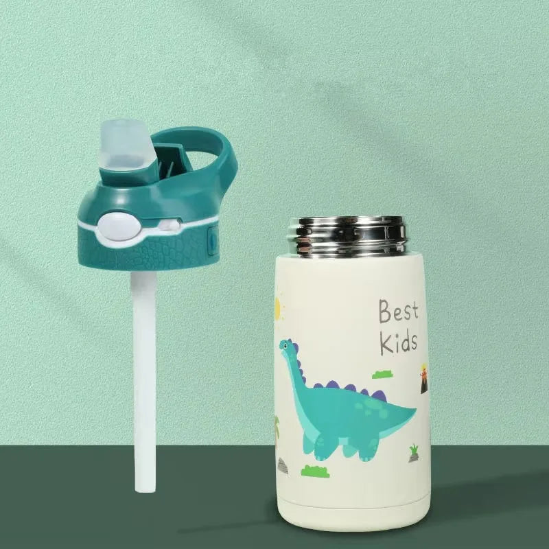 400ML  Kids Water Bottle Cartoon Animal Thermos Mug Baby Duck Billed Straw 316 Stainless Steel Vacuum Flasks Thermos Bottle