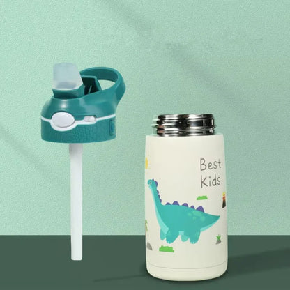 400ML  Kids Water Bottle Cartoon Animal Thermos Mug Baby Duck Billed Straw 316 Stainless Steel Vacuum Flasks Thermos Bottle