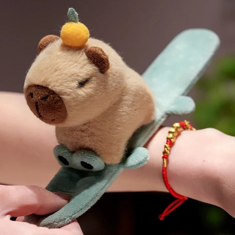 25X10cm Cute Funny Capybara Toy Slap Snap Wrap Wristband Lovely Cartoon Animal Bracelet Kawaii Plush Doll Wristband Gifts