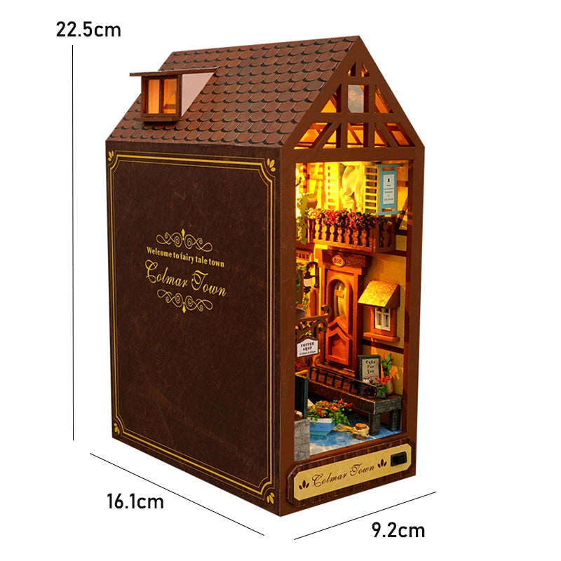 DIY Book Nook Insert Kits Wooden Doll House Building Kit Magic House Casa Bookend With Furniture Bookshelf Home Decoration Gift