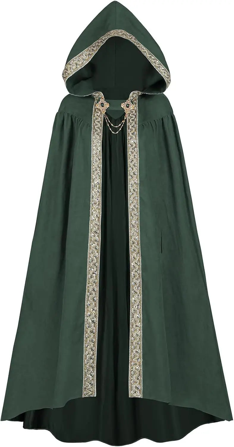 Halloween Retro Pastoral Ribbon Edge Hooded Cloak Medieval Renaissance Lace Cloak Anime Costume Carnival Party Cosplay Jacket