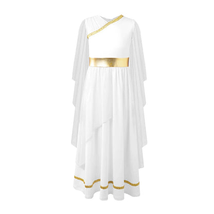 Girls Athena Costume Greek Princess Dress Ancient Greece Roman Toga with Laurel Headwear Halloween Carnival Cosplay Outfits Sets