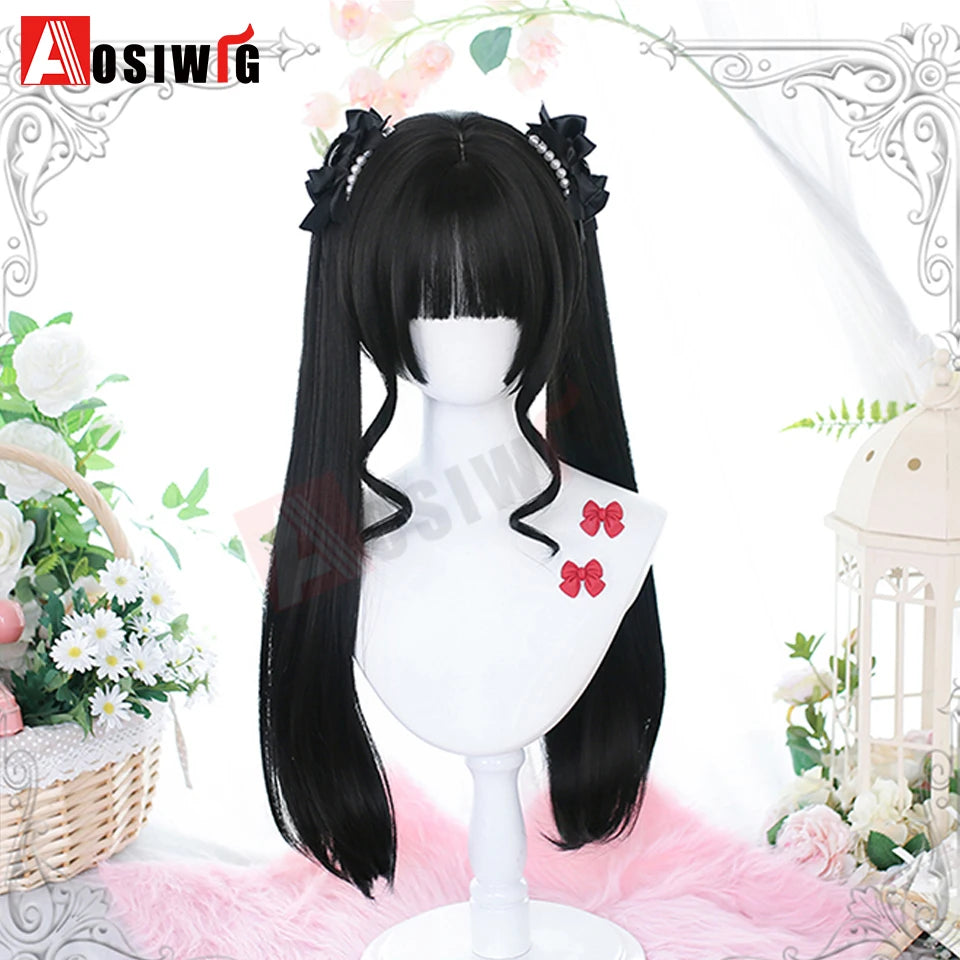Synthetic Princess Cut Double Ponytail Lolita Wig with Bangs Girl Ombre Blonde Brown White Gray Cosplay Halloween Harajuku Wig