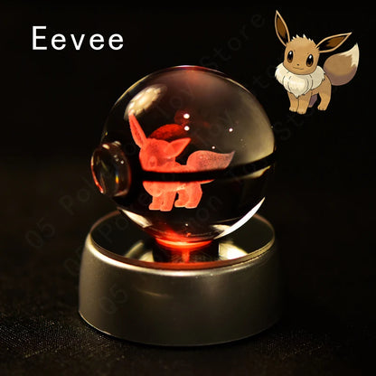 Pokemon Crystal Ball 3D Pikachu Mewtwo Mew Gengar Night Light Lamp Base Pokeball Crystal Pokemon Glass Ball Figure Birthday Gift