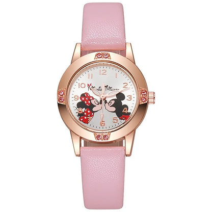 Disney Mickey Mouse Cute Fashion Cartoon Children's Watch Leather Strap Suitable for Boys and Girls Quartz Watch Festival Gift