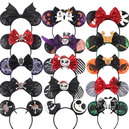2026Latest Mickey Minnie Ear Headband Sequin Bows For Girl Adult Kids Halloween Party Cosplay Hair Accessories Princess Hairband