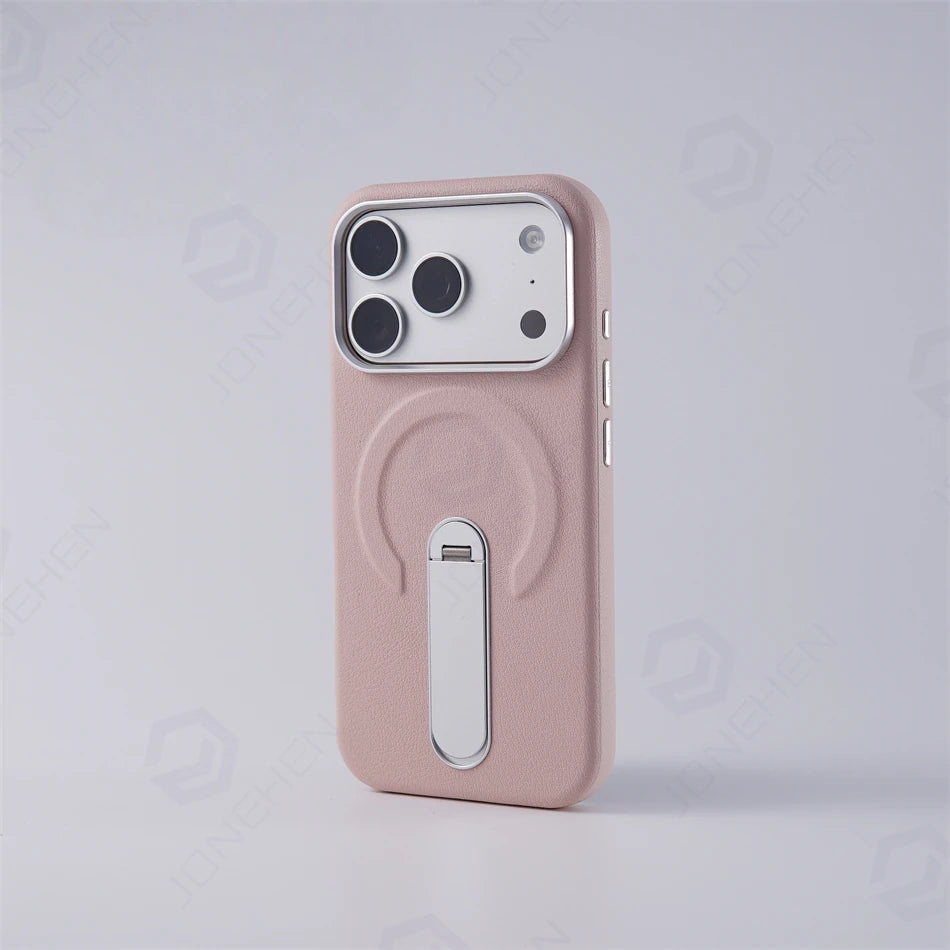 Magnetic Retro Leather Stand Holder Case For IPhone 17 16 15 14 13 18 Pro Max Wireless Charge Shockproof Armor Cover For Magsafe