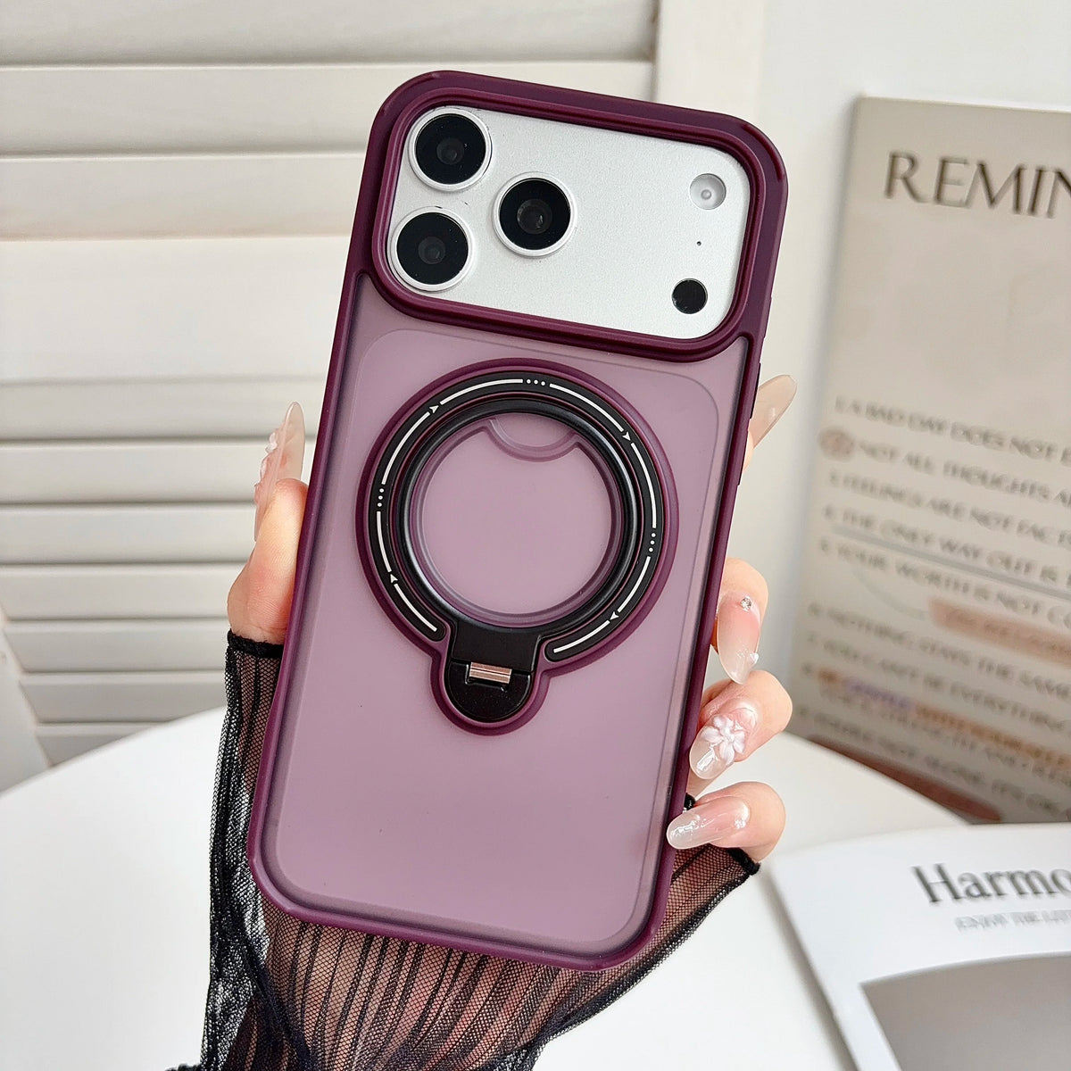 360° Rotating Holder Magnetic Phone Case For Iphone 17 18 Pro Max Stand Phone Cover For Magsafe Luxury Frosted Back Panel Shell