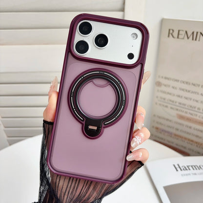 360° Rotating Holder Magnetic Phone Case For Iphone 17 18 Pro Max Stand Phone Cover For Magsafe Luxury Frosted Back Panel Shell