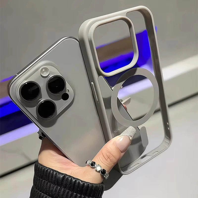 Matte Natural Titanium Magnetic Charging Phone Case for iPhone 16 15 14 13 12 11 Pro Max Plus Mini MagSafe Shockproof Hard Cover