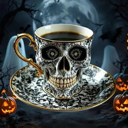 New Halloween Skull Printed Resin Coffee Cups and Saucers Gift Box Set Household High-grade Exquisite Coffee Tea Cup Set