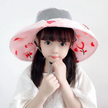 Anti UV Kids Summer Baby Sun Hat Bucket Cap With Whistle For Girls Boys Outdoor Neck Ear Cover Beach Cap