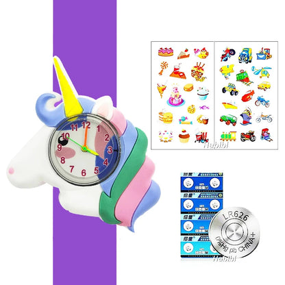 Boys Girls Watches Baby Kindergarten Party Gift Children Study Time Toy Wristwatches Slap Bracelet Clock Cartoon Kids Watches 22