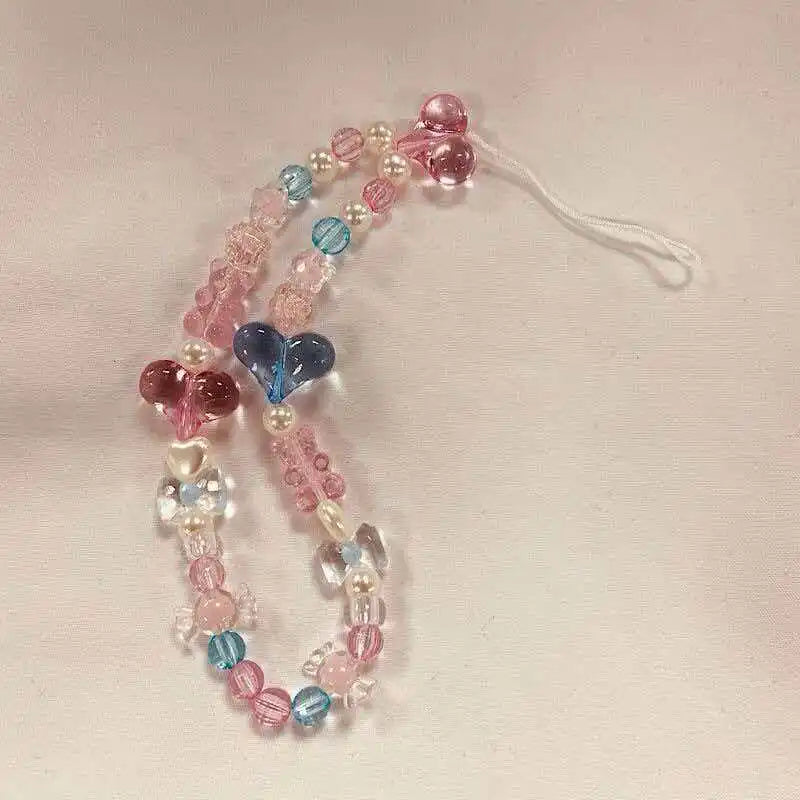 Phone Anti-lost Lanyard Key Short Wrist Pendant Colorful Macaron Round Bead Pendant Women's Hand-held Chain Mobile Phone Lanyard