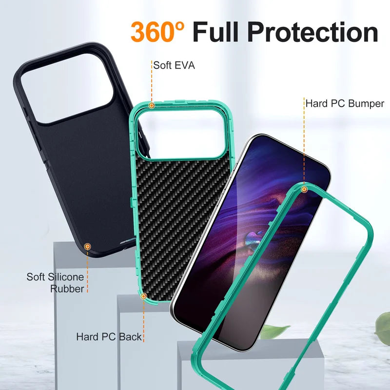 3 in 1 Heavy Armor Defend Phone Case For iPhone 18 17 Air 16 15 14 Plus 13 12 Pro Max  Hard Plastic Frame TPU Back Cover