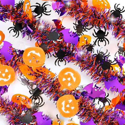 2m Halloween Wreath Pendant Glitter Plastic Bat Pumpkin Halloween Door Hanging For Home Garden Decoration Halloween Decor