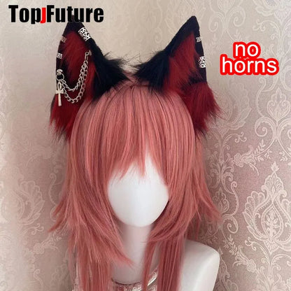 Harajuku Halloween Gothic Punk Lolita Devil's Horn Wolf Ear Demon Cosplay Handcraft Anime Party Costume Hairband Punk Headband