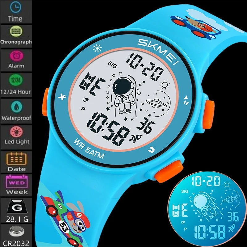 Skmei Kids Digital Watches Fashion TPU Strap Colorful Light LED Waterproof Children Boy Girl Sports Wristwatch with Alarm Clock