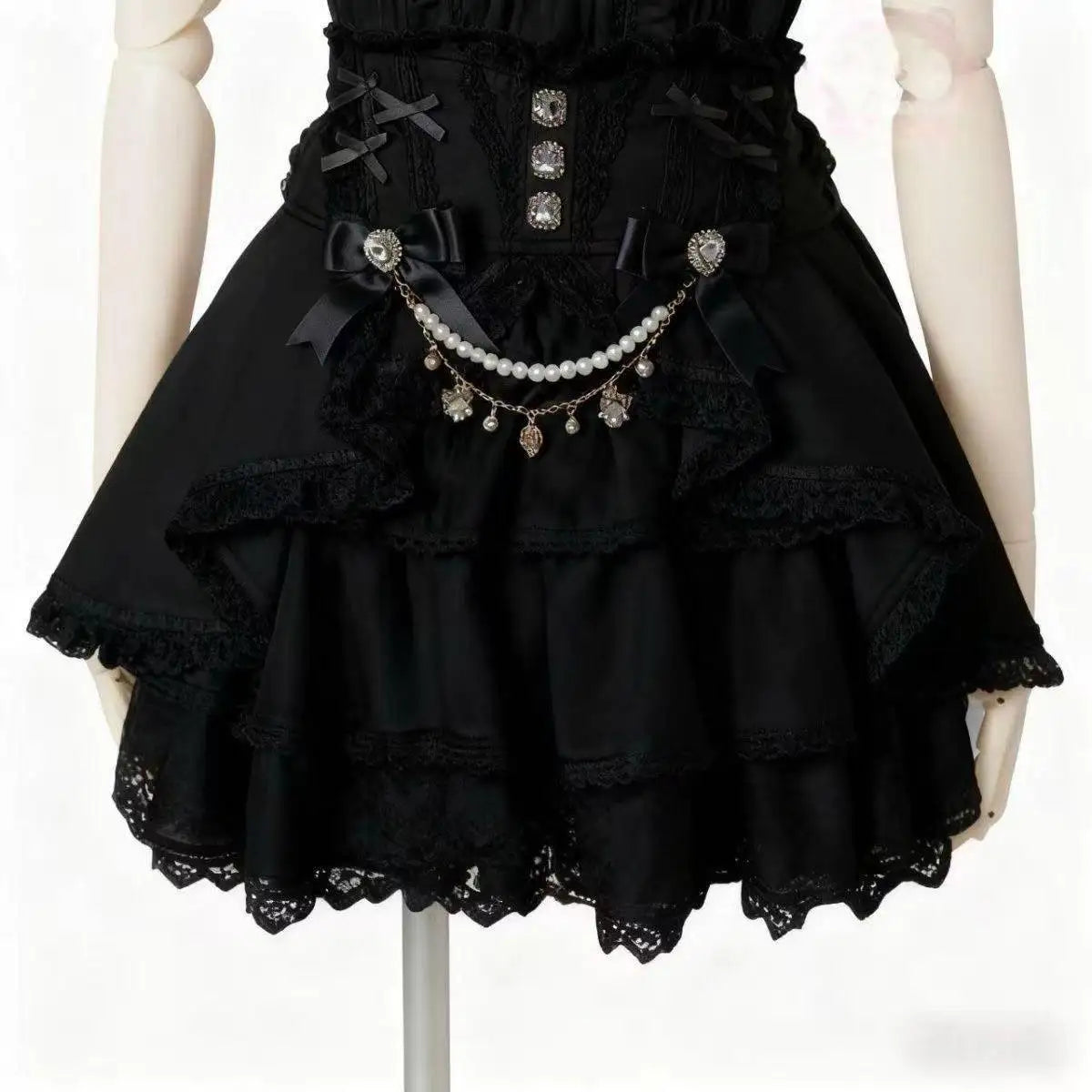 Japanese Sweet Lolita Style Mini Skirt Women Elegant Lace Bandage Party Cake Skirts Female Gothic Y2k Metal Buckle Skirt
