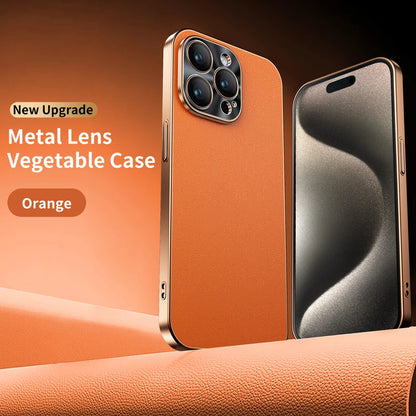 New Luxury Plating Border Solid Color Leather Shockproof Phone Case For iPhone 16 Pro Max 14 12 13 15 Pro Max Bumper Back Cover