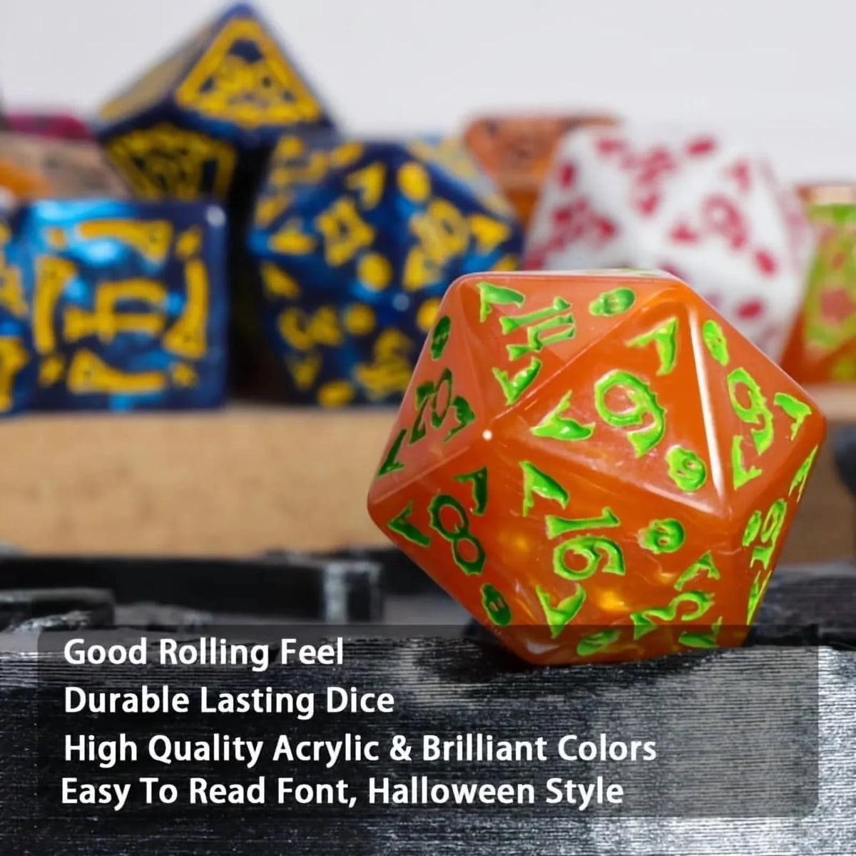 DND Dice Set -7pc Halloween Polyhedral Dice with Dice Bag for D&D RPG MTG Role Playing Table Party Games & DM & Dice Goblin