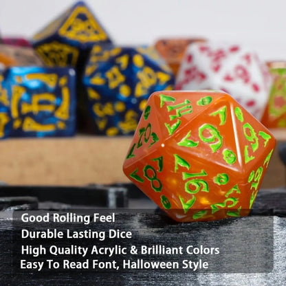 DND Dice Set -7pc Halloween Polyhedral Dice with Dice Bag for D&D RPG MTG Role Playing Table Party Games & DM & Dice Goblin