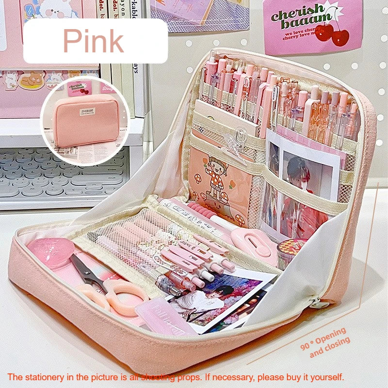 90°opening Multi-layer Pencil Case Student Stationery Storage Artifact Large Capacity Classified and Organized Stationery Bag