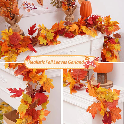 200CM Autumn Artificial Maple Leaf Wreath Fake Leaf Plant Vine Home Decor Garden Halloween Wall Outdoor Doors Windows Decoration