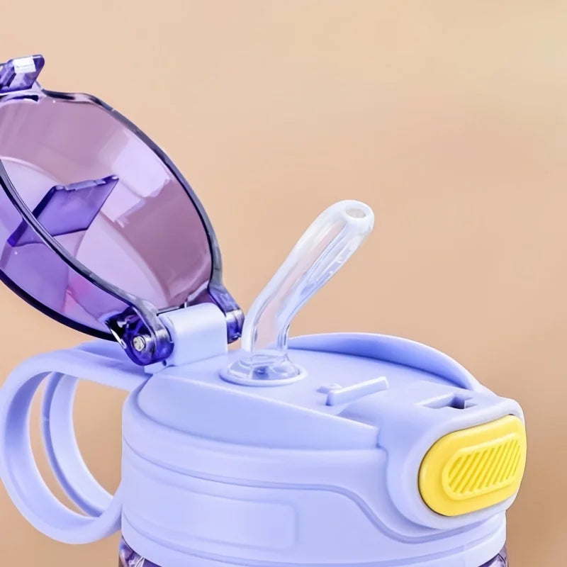 550ml Kids Cartoon Animal Water Bottle with Safety Lock Portable Leak-proof Straw Cup for Outdoor Camping Travel