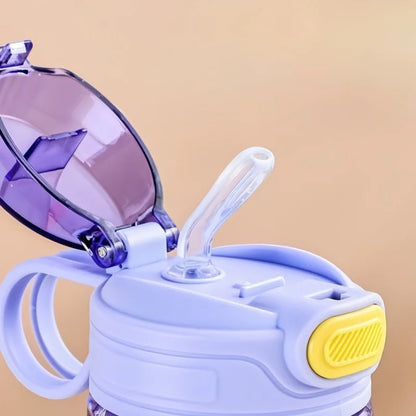 550ml Kids Cartoon Animal Water Bottle with Safety Lock Portable Leak-proof Straw Cup for Outdoor Camping Travel