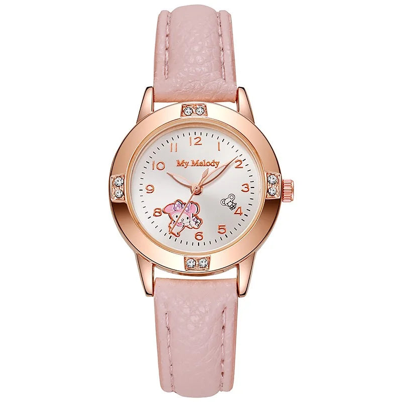 Cartoon Princess Girl Children's Fashion Watch Quartz Movement PU Leather Strap Female Student Watch Suitable for Children's Gif