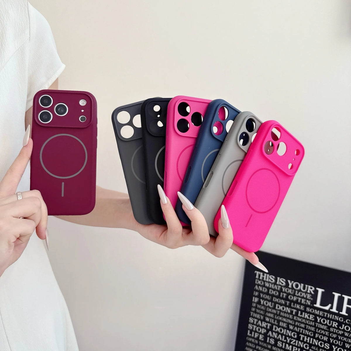 dark cherry Magnetic Liquid Silicone Case For iPhone 18 17 16 15 Pro Max Magsafe Wireless Charging Protection Phone Back Cover