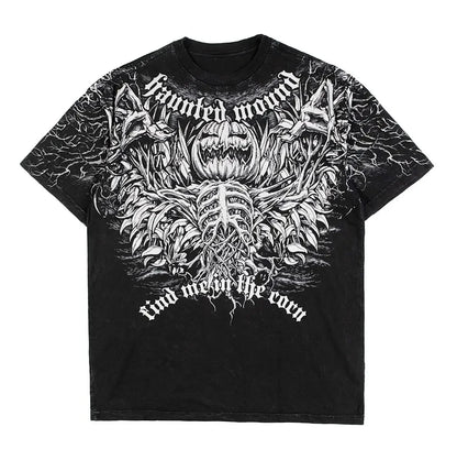 American Goth Haunted Mound Graphic T-shirt Printed Men Women Y2K Grunge Summer Short-sleeved Oversized T-shirt Streetwear Top