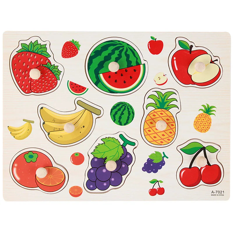 Baby Wooden Puzzles Montessori Toys 1 2 3 Years Toddler Toys Hand Grab Board Alphabet Number Cognition Learning Educational Toys
