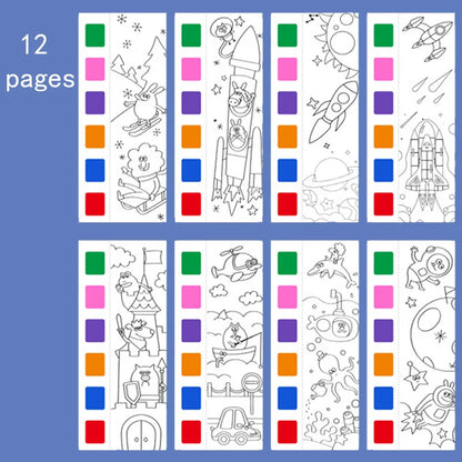 12pages Children's Watercolor Coloring Book,Drawing Toys For Thanksgiving, Easter, Christmas Gifts, With Built-in Watercolor Pen
