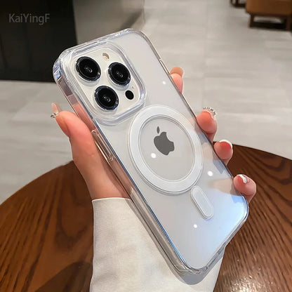 Luxury For Magsafe Transparent Case For iPhone 16 15 14 13 12 11 Pro XS XR Max Mini Plus Magnetic Wireless Charge Cases Cover