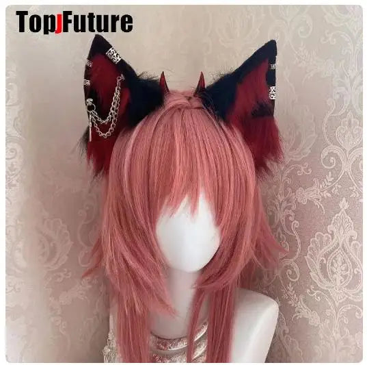 Harajuku Halloween Gothic Punk Lolita Devil's Horn Wolf Ear Demon Cosplay Handcraft Anime Party Costume Hairband Punk Headband