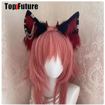Harajuku Halloween Gothic Punk Lolita Devil's Horn Wolf Ear Demon Cosplay Handcraft Anime Party Costume Hairband Punk Headband