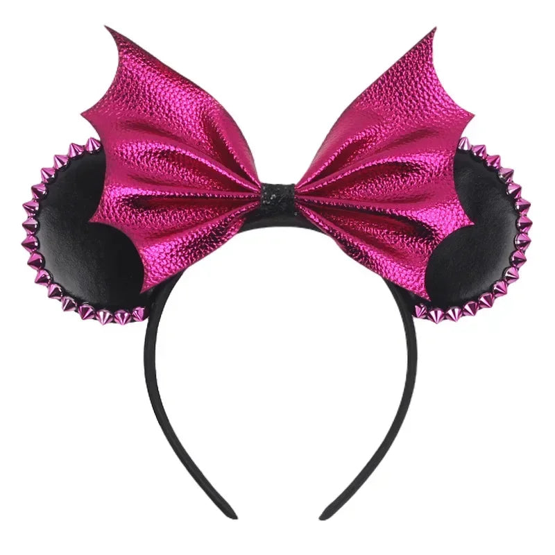 Disney leather Bat Bows Mickey Mouse Ear Headband for Adults Halloween Headwear Women Girls Cosplay Ghost Party Hair Accessories