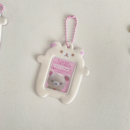 Japanese Style Kawaii Cartoon Bear  Photo Card Holder Keyring Cute Bear K-Pop Idol Keychain For 2 Inch Photo School License Case